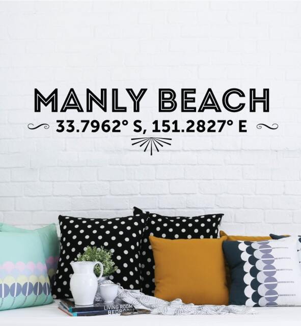 Manly Beach Latitude Wall Sticker Decal - Quotes, Decals, Words, Inspiration, Decor, Family