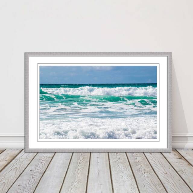 Framed Beach Seascape Print Waves & Horizon, Choice Of Frame Colors - image 1