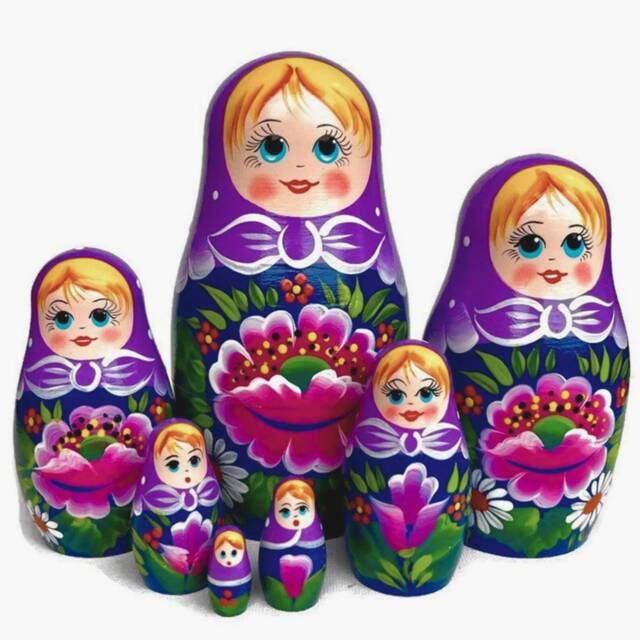 Purple Headscarf Matryoshka Dolls Handmade Wooden Nesting Toy - image 1