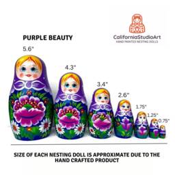 Purple Headscarf Matryoshka Dolls Handmade Wooden Nesting Toy - thumbnail 3