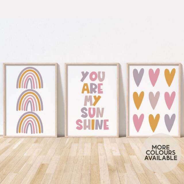 Girls Print Set - Rainbow Bedroom Nursery Playroom Decor Unframed - image 1