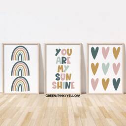 Girls Print Set - Rainbow Bedroom Nursery Playroom Decor Unframed - thumbnail 3