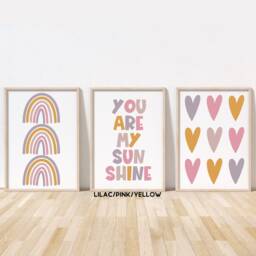 Girls Print Set - Rainbow Bedroom Nursery Playroom Decor Unframed - thumbnail 2