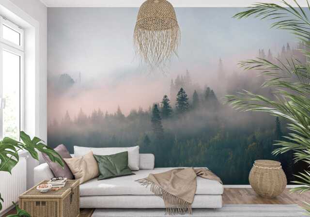 Morning Fog Forest Wall Mural - Peel & Stick Wallpaper - image 1