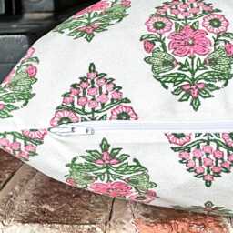 1605. Rina Pink/Green Block Print - 100% Organic Cotton Cushion Cover - thumbnail 2