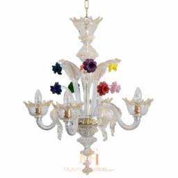 Vintage Murano Crystal Chandelier - Hand-Blown, 24K Gold Flowers