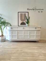 Mid Century Luxury Sideboard Nathan - Curved Teak White Steel Hairpin Legs