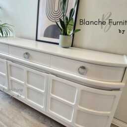 Mid Century Luxury Sideboard Nathan - Curved Teak White Steel Hairpin Legs - thumbnail 2