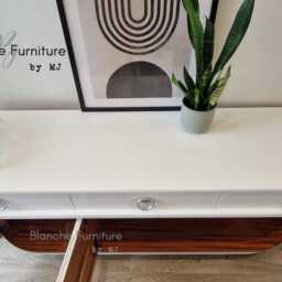 Mid Century Luxury Sideboard Nathan - Curved Teak White Steel Hairpin Legs - thumbnail 3