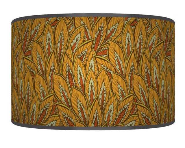 Floral Mustard Orange Lampshade - Handmade Drum Pendant Botanical Ceiling Light For Modern Natural Interiors - image 1