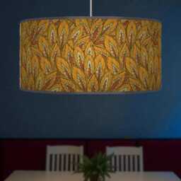 Floral Mustard Orange Lampshade - Handmade Drum Pendant Botanical Ceiling Light For Modern Natural Interiors - thumbnail 2