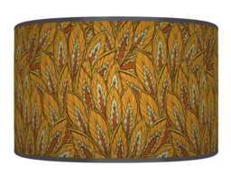 Floral Mustard Orange Lampshade - Handmade Drum Pendant Botanical Ceiling Light For Modern Natural Interiors