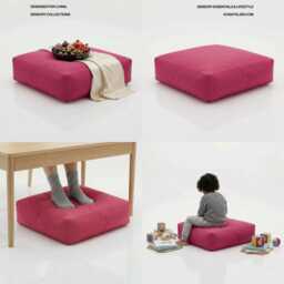 Pink Bean Bag Floor Cushion Square Water Resistant Outdoor Seat - thumbnail 3
