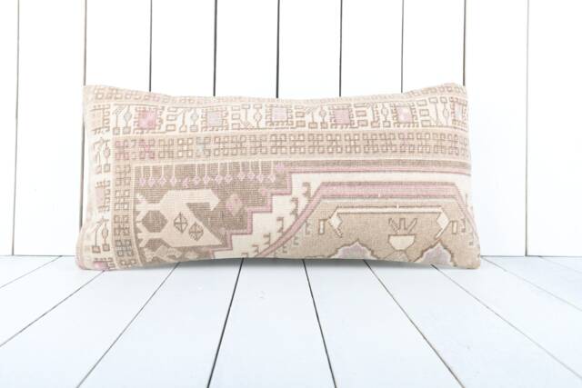 Vintage Turkish Kilim Lumbar Pillow Cover 12x24 Inch, Handmade - image 1