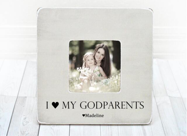 Personalized Godparents Picture Frame Baptism Christening Gift, I Love My Godparents, Gift From Godchild - image 1