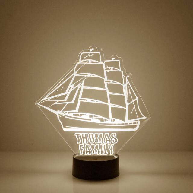 Light Up Sail Boat, Custom Engraved Night Light, Personalized Free, 16 Color Options With Remote Control, Boat - image 1