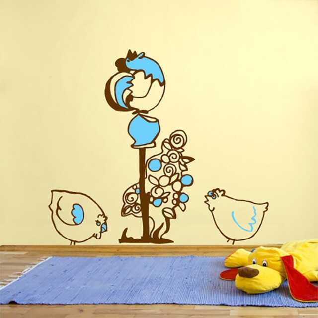 Kids Wall Decal Cockerel & Hens, Hand Drawn Sticker, Vinyl Wall Farm Children's Room Sticker - image 1