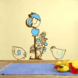 Kids Wall Decal Cockerel & Hens, Hand Drawn Sticker, Vinyl Wall Farm Children's Room Sticker - thumbnail 1