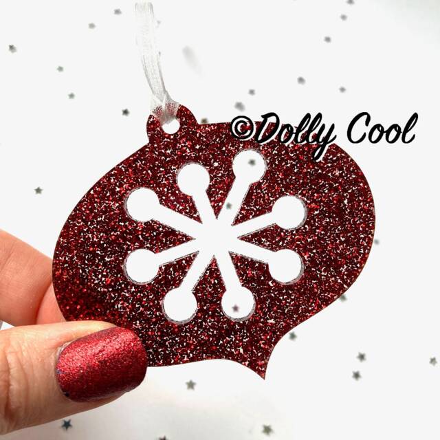 Retro Bauble Decoration in Red Glitter By Dolly Cool - Mid Century Ornament Christmas Holidays Festive Atomic Starburst 50S - image 1