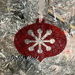 Retro Bauble Decoration in Red Glitter By Dolly Cool - Mid Century Ornament Christmas Holidays Festive Atomic Starburst 50S - thumbnail 2