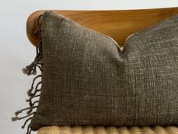 Handwoven Hemp Lumbar Pillow Cover Vintage Karen Batik With Fringes - thumbnail 1