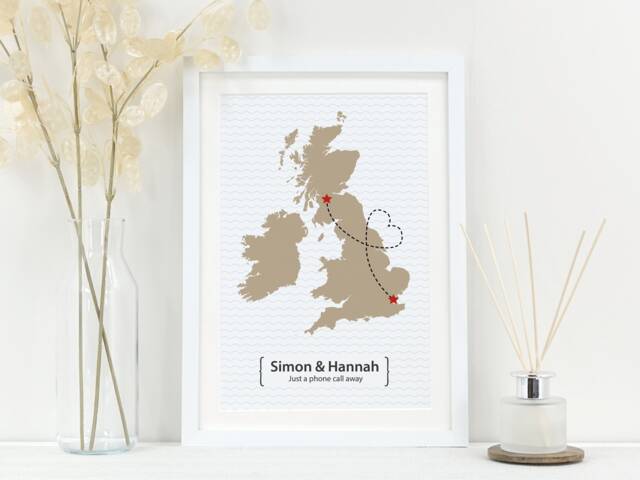 Moving Away Map Gift - Personalised Friends Leaving Present New Home Couples Apart Va103 - image 1