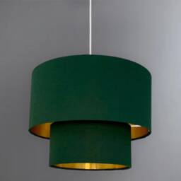 New Hq Two Tier Pendant Shade Ceiling Lamp Made With Bottle Green Cotton Metallic Lining - thumbnail 2