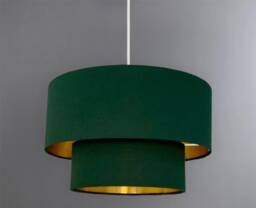 New Hq Two Tier Pendant Shade Ceiling Lamp Made With Bottle Green Cotton Metallic Lining - thumbnail 1