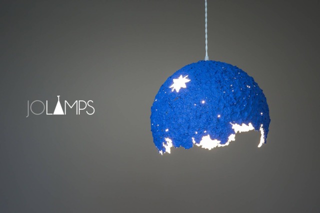 Paper Mache Lamp, Pendant Light, Hanging Lamp, Modern, Paper Geometric Pulp Eco Friendly, Blue - image 1