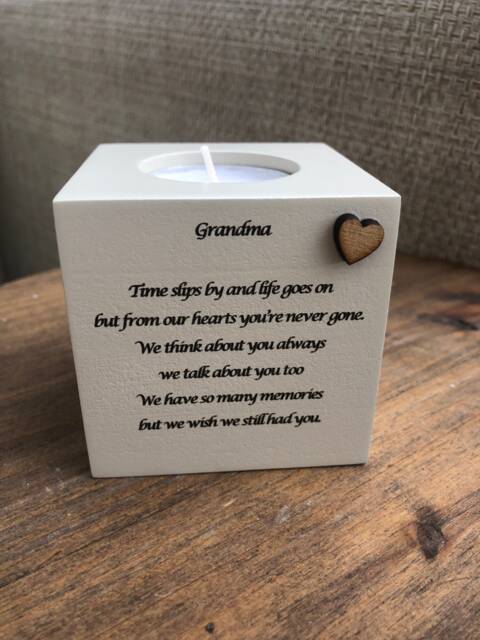 Personalised Candle in Memory Of A Grandma Or Any Loved One Mum Dad Grandad Husband Wife Etc Bereavement Sympathy Name