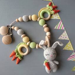 Crochet Bunny Stroller Chain Personalized Baby Toy, Gender Neutral Gift - thumbnail 2