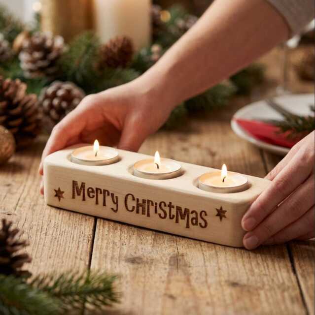 Engraved Wood Christmas Candle Holder, Table Centerpiece - image 1