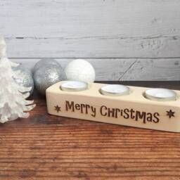 Engraved Wood Christmas Candle Holder, Table Centerpiece - thumbnail 2