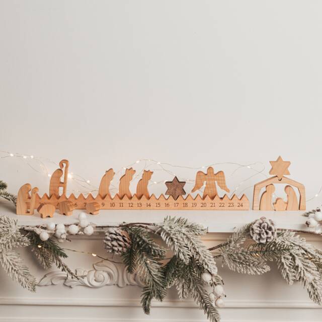 Wooden Advent Calendar. Christmas Gift. Nativity Set. Ornaments. Home Decoration. Countdown. Activity Cards - image 1