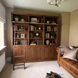Solid Pine Bookcase With Ladder, Adjustable Library Shelving, Cupboard Doors - thumbnail 3