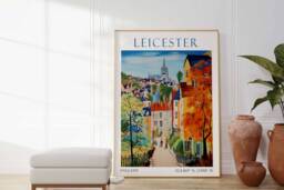 Leicester Travel Print, Poster, English City Art, Poster - thumbnail 1