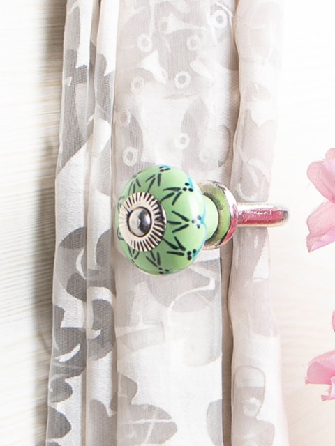 Green Based Hand Painted Ceramic Curtain Tie Back Hook Antique - Sold in Sets - image 1