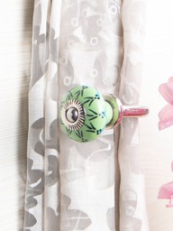 Green Based Hand Painted Ceramic Curtain Tie Back Hook Antique - Sold in Sets - thumbnail 1