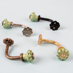 Green Based Hand Painted Ceramic Curtain Tie Back Hook Antique - Sold in Sets - thumbnail 3