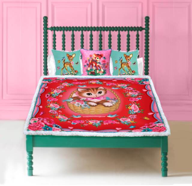 Retro Kitsch Cat Blanket Sherpa Lined Fleece Throw - 130cmx150cm - image 1
