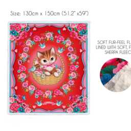 Retro Kitsch Cat Blanket Sherpa Lined Fleece Throw - 130cmx150cm - thumbnail 2