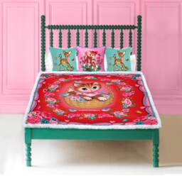 Retro Kitsch Cat Blanket Sherpa Lined Fleece Throw - 130cmx150cm - thumbnail 1