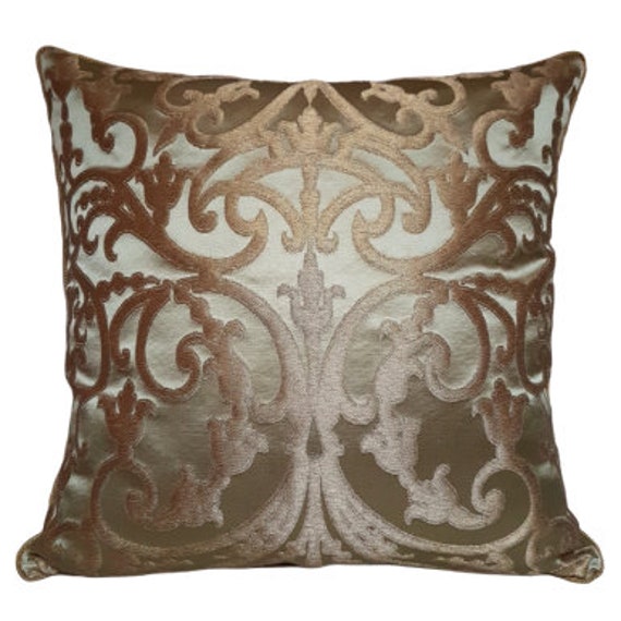 Green & Gold Silk Jacquard Rubelli Fabric Throw Pillow Cushion Cover Serlio Pattern - Handmade in Italy - image 1