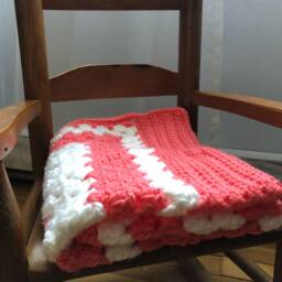 Coral Crochet Baby Blanket, Pink & White Nursery Decor - thumbnail 4