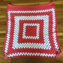 Coral Crochet Baby Blanket, Pink & White Nursery Decor - thumbnail 3