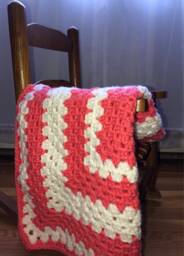Coral Crochet Baby Blanket, Pink & White Nursery Decor - thumbnail 1