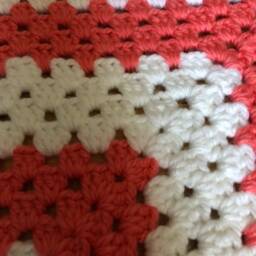 Coral Crochet Baby Blanket, Pink & White Nursery Decor - thumbnail 2