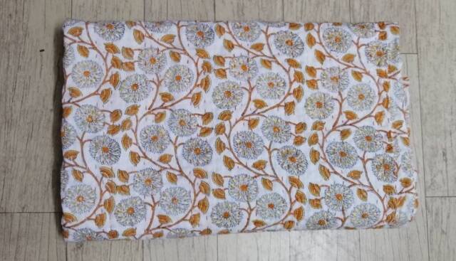 Handmade Floral Kantha Quilt, Orange Indian Bedspread - image 1