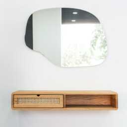 Floating Console Table With One Rattan Drawer & Open Shelf in Solid Oak - Hallway - thumbnail 2