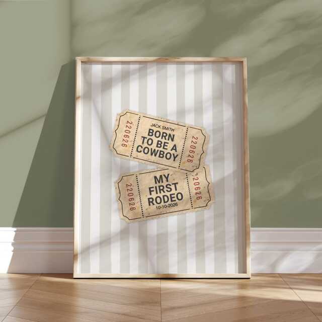 Trendy Nursery Wall Art , Personalized Gifts For Cowboy, Cowgirl, My First Rodeo Girl, Boy, Stub Tickets, Born in 2026, Western Decor Prints - image 1